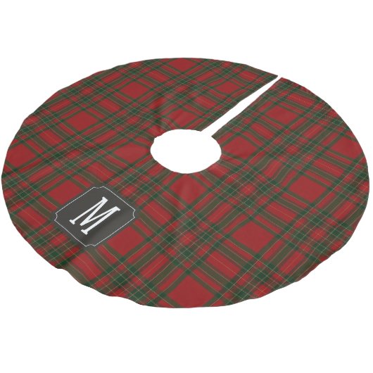 Tartan Red Green Monogram Polyester Weihnachtsbaumdecke (Schrägansicht)