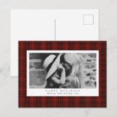 Tartan Red Kariert Foto Feiertagspostkarte (Vorne/Hinten)