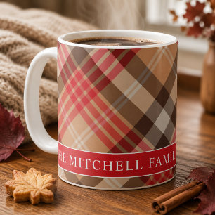 Tartan Red Tan Kariert Custom Family Monogram Kaffeetasse