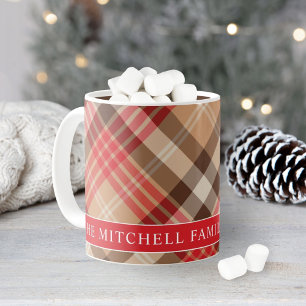 Tartan Red Tan Kariert Custom Family Monogram Kaffeetasse