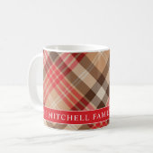 Tartan Red Tan Kariert Custom Family Monogram Kaffeetasse (Vorderseite Links)