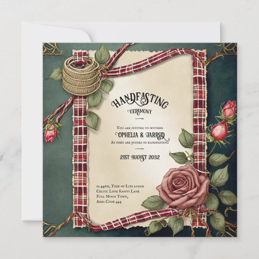 TARTAN RIBBON HANDFASTING CEREMONONATIONS EINLADUNG (Vorderseite)