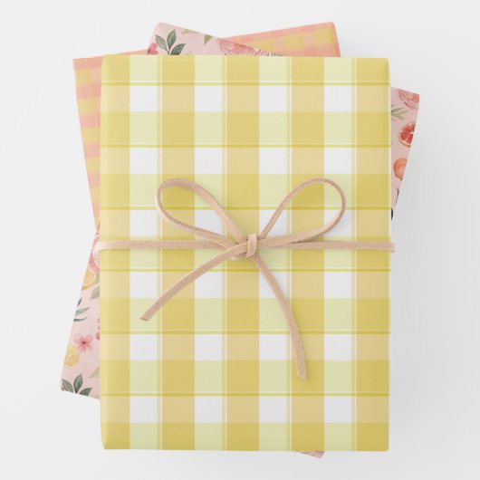 Tartan rose lemon yellow peach set wrapping paper geschenkpapier set (Beispiel)