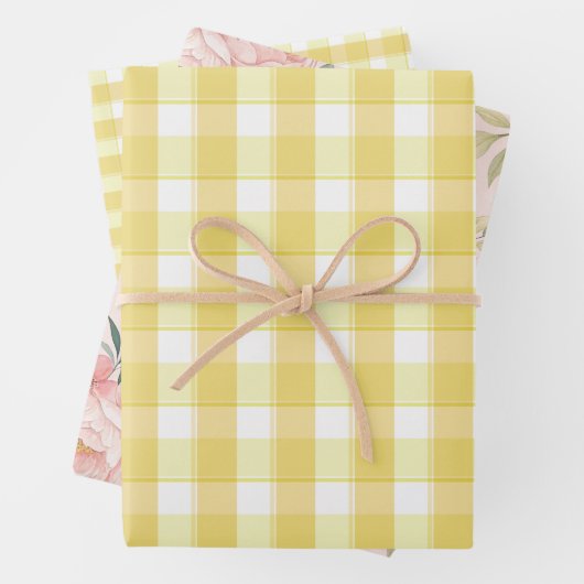 Tartan rose lemon yellow set wrapping paper geschenkpapier set (Beispiel)