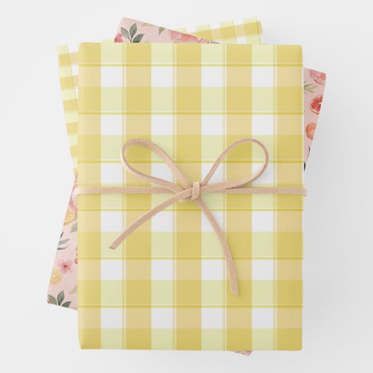 Tartan rose lemon yellow set wrapping paper geschenkpapier set (Beispiel)