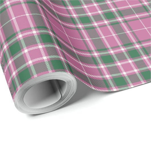 Tartan - Rose Rosa-Smaragd-Grün-Elfenbein Geschenkpapier (Rolleneckpunkt)