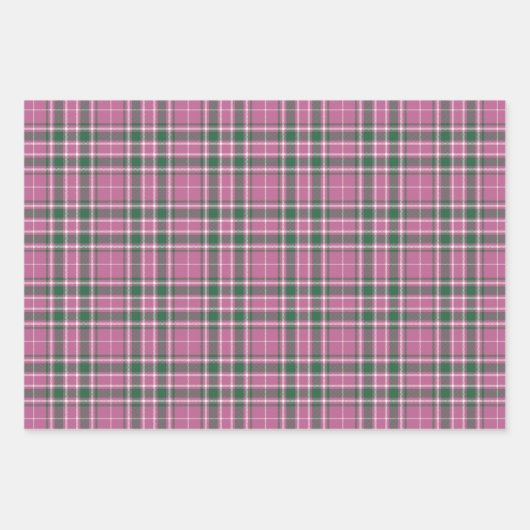 Tartan - Rose Rosa-Smaragd-Grün-Elfenbein Geschenkpapier Set (Vorderseite)
