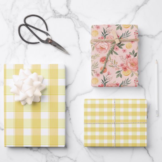 Tartan-Rosen-Lemone-Gelb-Set Geschenkpapier Set (Vorderseite)