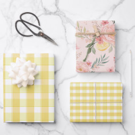 Tartan-Rosen-Lemongelb-Set-Geschenkpapier Geschenkpapier Set