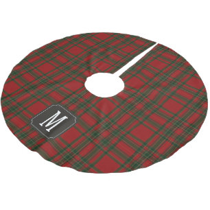 Tartan Rot Grün Monogramm Polyester Weihnachtsbaumdecke