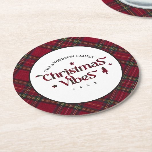 Tartan Schätze: Retro Christmas Vibes Runder Pappuntersetzer (Angewinkelt)