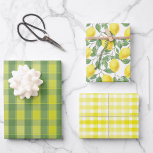 Tartan-Schottenmuster-Limonengelb-Grün-Set Geschen Geschenkpapier Set
