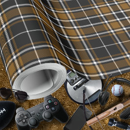 Tartan - Schwarz-Deep Honey Brown-Off White Geschenkpapier