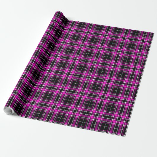 Tartan - Schwarz-heiß-rosa-weiß Geschenkpapier (Ungerollt)