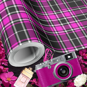 Tartan - Schwarz-heiß-rosa-weiß Geschenkpapier