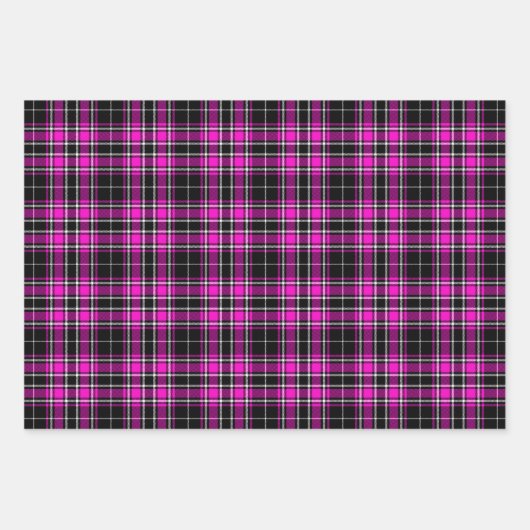 Tartan - Schwarz-heiß-rosa-weiß Geschenkpapier Set (Vorderseite 3)