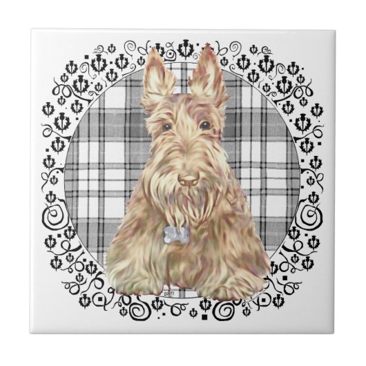 Tartan Scottie Black & White Fliese (Vorderseite)