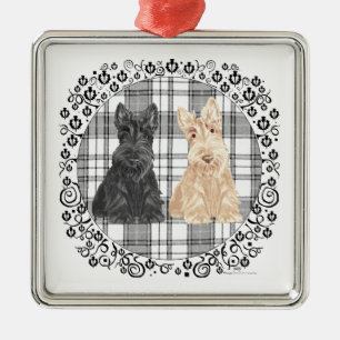 Tartan Scotties Silbernes Ornament