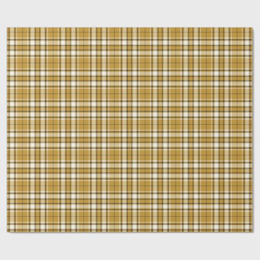 Tartan - Senf-Gold-Elfenbein und Grafit Geschenkpapier (Flach)