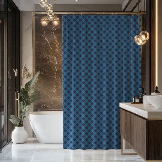 Tartan Shower Curtain Navy Blue Gift for Him Duschvorhang