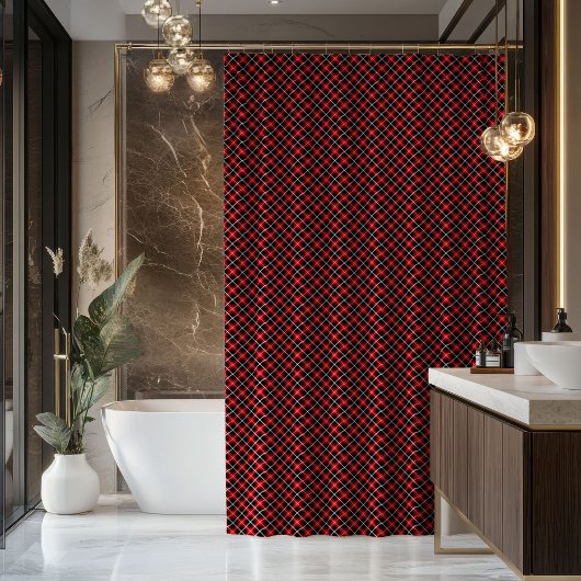Tartan Shower Curtain Red Black Gift for Nesting Duschvorhang