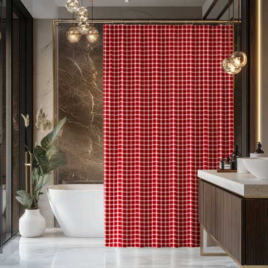 Tartan Shower Curtain Red Black Housewarming Gift Duschvorhang