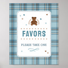 Tartan Teddy Bear, Baby Boy Shower FAVOR SIGN Poster