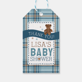 Tartan Teddy Bear, Baby Boy Shower FAVOR TAG Geschenkanhänger