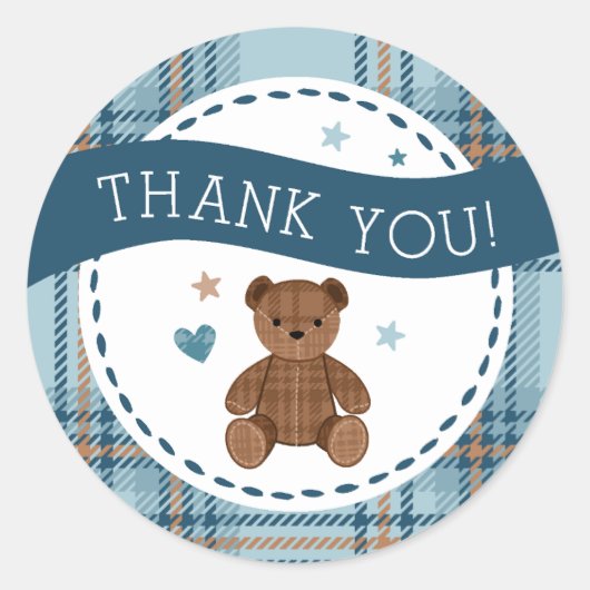 Tartan Teddy Bear, Baby Boy Shower LARGE STICKER (Vorderseite)