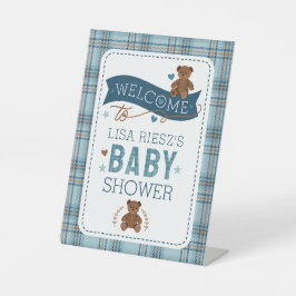 Tartan Teddy Bear Baby Shower Custom Pedestal Sign Sockelschild