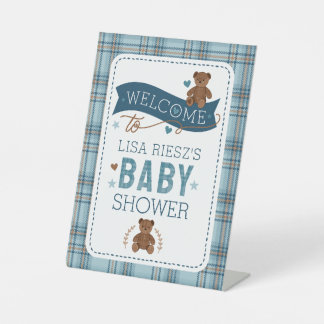 Tartan Teddy Bear Baby Shower Custom Pedestal Sign Sockelschild