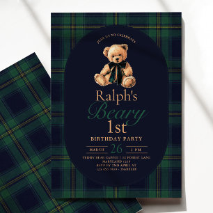 Tartan-Teddybär 1. Geburtstag Einladung