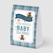 Tartan-Teddybär-Baby-Jungen-Party-Schilder