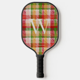 Tartan-Textur monogrammierter Name Pickleball Schläger