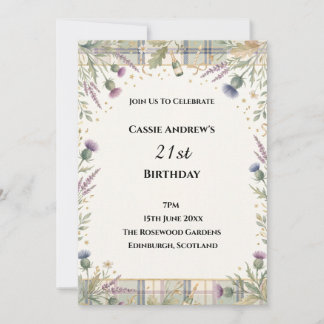 Tartan Thistle Floral Meilenstein-Geburtstag Einladung