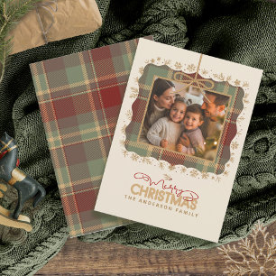 Tartan-Trim-Christmas-Einzelbild-Vorlage ID1141A Feiertagskarte