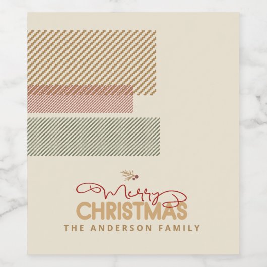 Tartan Twill Frohe Weihnachten Rot Grün ID1141A Weinetikett (Einzelnes Label)