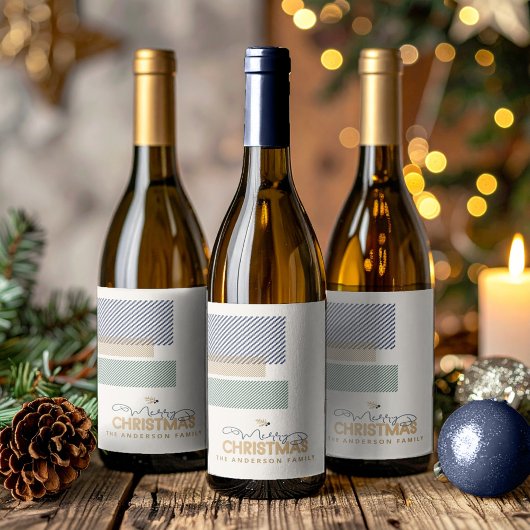 Tartan Twill Merry Christmas Blue ID1141B Weinetikett