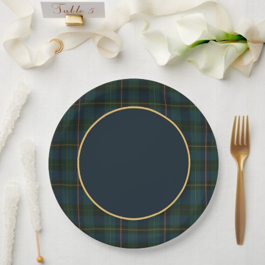 Tartan- und Goldteller Pappteller (Hochzeit)