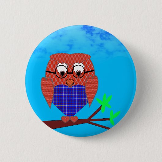 Tartan und Herz Owl Button (Vorderseite)