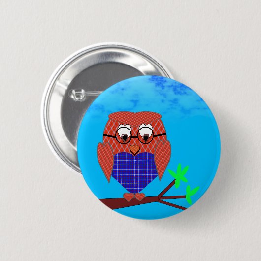 Tartan und Herz Owl Button (Vorne & Hinten)
