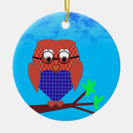 Tartan und Herz Owl Keramikornament (Vorne)