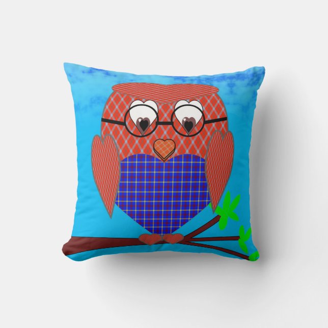 Tartan und Herz Owl Kissen (Vorderseite)
