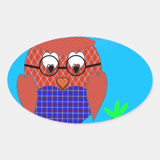 Tartan und Herz Owl Ovaler Aufkleber (Vorderseite)