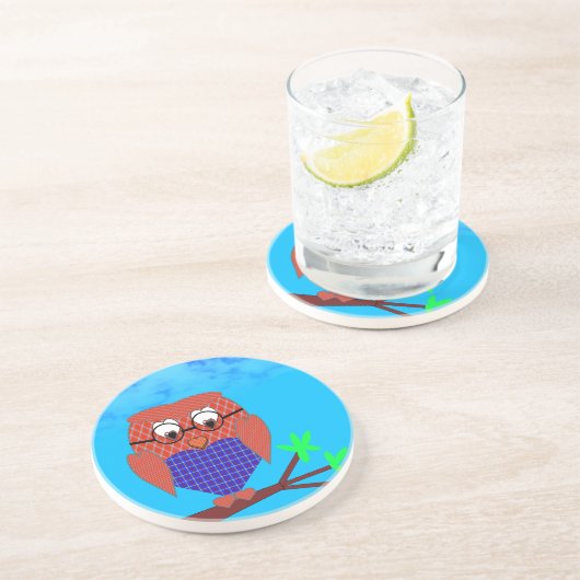 Tartan und Herz Owl Sandstein Untersetzer (Seite)