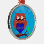 Tartan und Herz Owl Silbernes Ornament (Rechts)