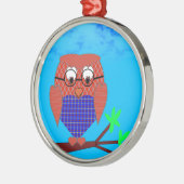 Tartan und Herz Owl Silbernes Ornament (Links)