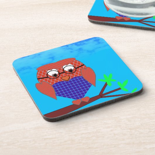 Tartan und Herz Owl Untersetzer (Linke Seite)