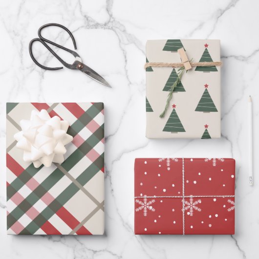 Tartan und Weihnachtsbaum Geschenkpapier Set (Vorderseite)
