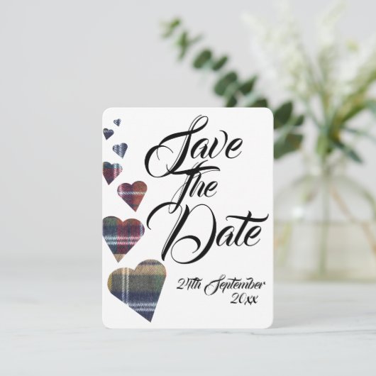 Tartan Wedding speichert das Datum Einladung (Stehend Vorderseite)